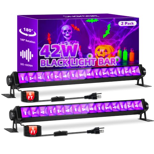 2 Pack 42W LED Black Light Bar for Glow Party | 6ft Cord & Plug & Switch, Blacklight for Halloween Decorations, Birthday Party, Fluorescent Tapestry, Classroom, Bedroom