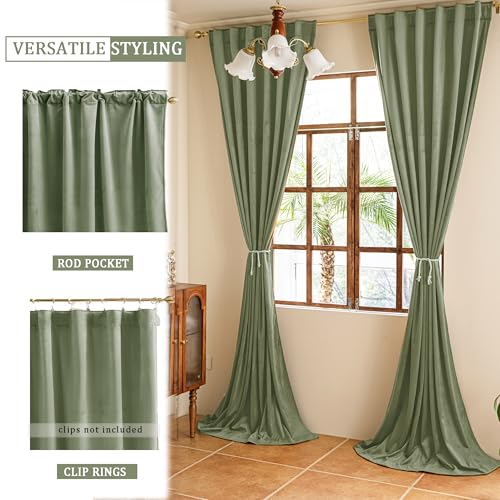 YOFUN 84 inches 2 Panels, Sage Green Blackout Luxury Velvet Curtains Thermal Insulated Heat Block Soundproof Window Panels Soft Drapes for Bedroom Living Room, Rod Pocket & Back Tab, W52 x L84 - color: Sage Green, size: 52"W x 84"L (Pack of 2)