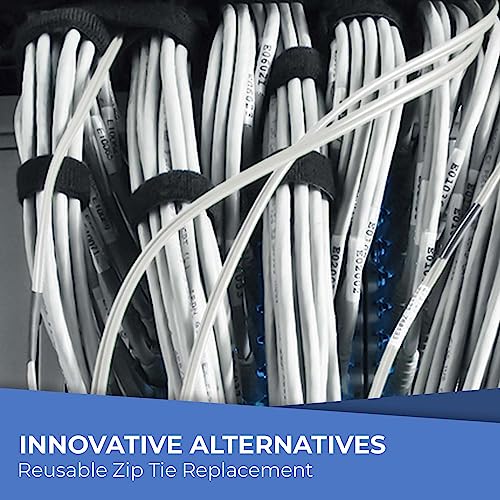 Starument Hook and Loop Cable Ties (8 x 1/2 inch, 100-pack), Premium Industrial Grade and Reusable Fastening Cord Straps for Home, Office and Outdoors, Black