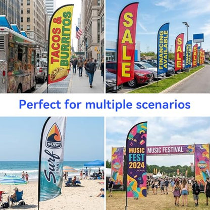 6.6FT Feather Flag Pole Kit with Ground Spike, Portable Lightweight Aluminum Alloy Flagpole with Fiberglass Top Pole, Fits 1.6x6.6FT / 1.6x6.1FT Feather Flags, Pole for Outdoor Business Advertising, No Flag