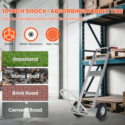Aluminum Hand Truck Dolly Cart with 10" Pneumatic Tire,Hand Trucks Heavy Duty 600 LBS Capacity,Platform Hand Cart for Transport & Moving in Warehouse, Home, Supermarket(red)
