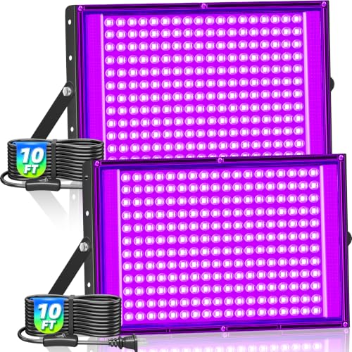 TigQiang 200W 2 Pack LED Black Light, IP66 Blacklight Flood Light Halloween | Waterproof, 10ft Cord Plug Switch for Neon Glow in the Dark Party, Fluorescent Poster, Body Paint - size: 200W-2Pack