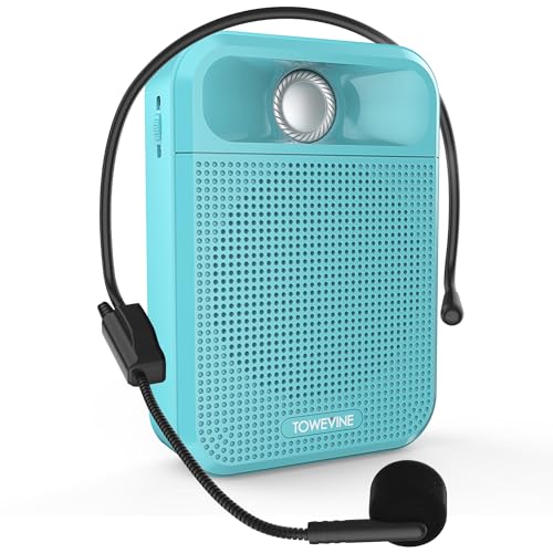 Voice Amplifier, Towevine Portable Rechargeable Microphone Speaker with Headset and Waistband for Teachers, Classroom, Singing, Coach, Training, Presentation, Tour Guide - Blue - color: Blue
