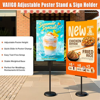 Poster Stand & Sign Holder, Single-Sided Floor Poster Board Stand with Easel Holder, 58" Adjustable Pedestal Sign Stand for Board & Foam Display at Wedding, Restaurant, Business & Events, Black - size: 1 Pack Single-Sided Poster Stand