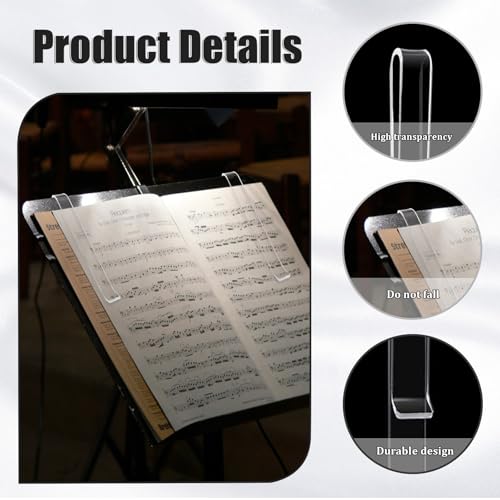 6 Pcs Clear Acrylic Music Stand Clips and Sheet Music Page Holders | Transparent, Reading Clips Hold Pages On A Music Stand, For Wind Musicians, Rehearsals, Practice, and Outdoor Performances
