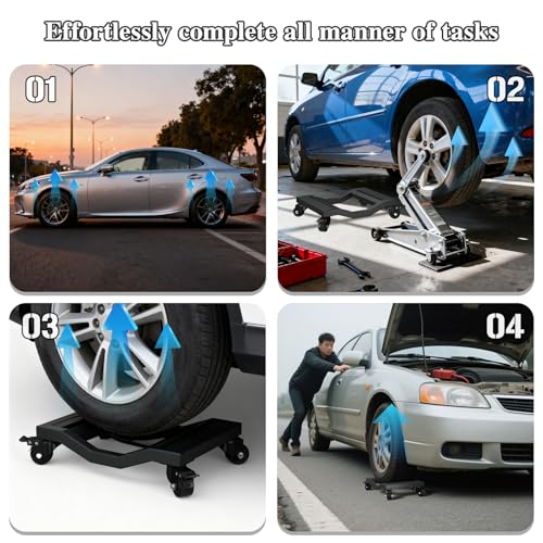 Car Dolly Set of 4, 6,800 lb Capacity - Industrial Grade Stainless Steel Vehicle Moving Dollies with Locking Caster Wheels & U-Shaped Design for Cars, SUVs, Trucks, Trailers - size: Car Dolly Set of 4