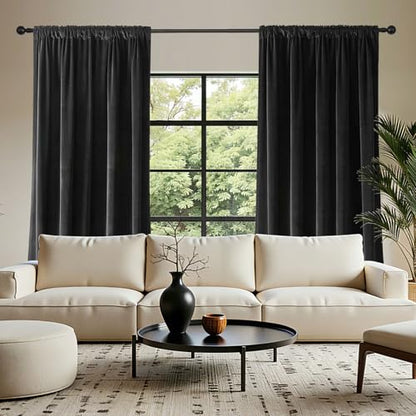 Joydeco Black Velvet Curtains 90 inch Length 2 Panels, Luxury Blackout Rod Pocket Thermal Insulated Window Curtains, Super Soft Room Darkening Drapes for Living Dining Room Bedroom,W52 x L90 inches - color: Rod Pocket | Black, size: 52"W x 90"L (Pack of 2