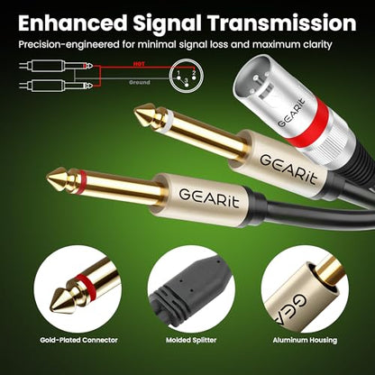 GEARit XLR Male to Dual 1/4 inch Cable (3.3ft) Y-Cable Splitter Adapter Cord TS Mono Stereo, Compatible with Guitar, Bass, Instruments, Mixer, Amps, Speakers, Audio Recording, PC, 3.3 Feet - size: 3.3 Feet