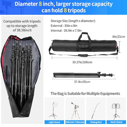 HEMMOTOP Tripod Case Bag All-Around Thick Padded Portable 39x8.3in -R10021 | Heavy Duty, Nylon, Hand-Held and Shoulder-Back, 2 Zippered Pockets, for Carrying Speaker Stand, Monopod, Fishing Pole - size: 39" L x 8.3" D