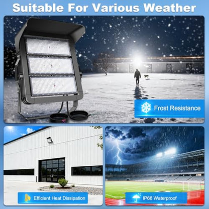 112500LM Led Stadium Light Dimmable 0-750w Super Bright Daylight | Led Arena Flood Lights Outdoor 100-277v 5000k Yoke U Mount IP66 Waterproof Sportcourt Light Commercial for Square Golf Port - size: Extra Large/750/Dimmable