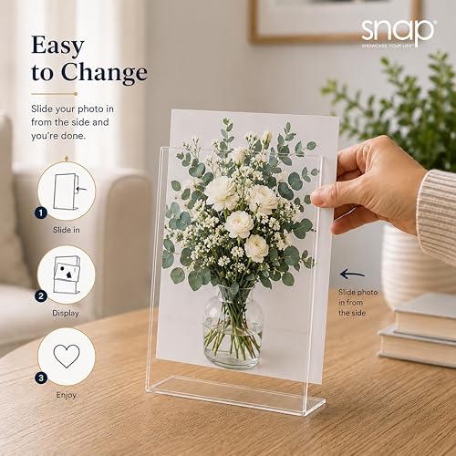 Set of 12 Snap - 4"x6" Clear Acrylic Self Standing Photo Frames - Perfect for Showcasing Memories in Style - Versatile and Durable Design for Home or Office Décor - Rectangular TableTop - Single Picture Frame