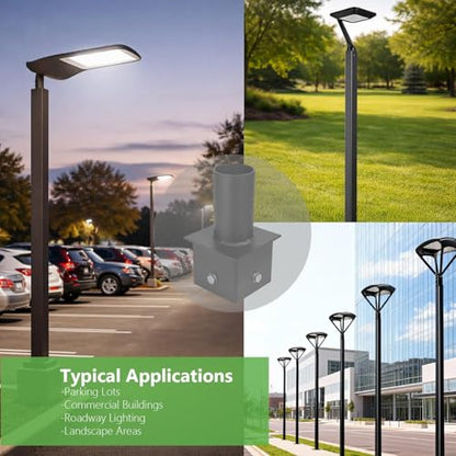 4 in Square Pole to 2-3/8 in Tenon Adapter, Vertical Mount, Bronze | 4mm heavy duty steel, fits 4 in square poles, for led shoebox parking lot flood lights, bronze, powder coated finish