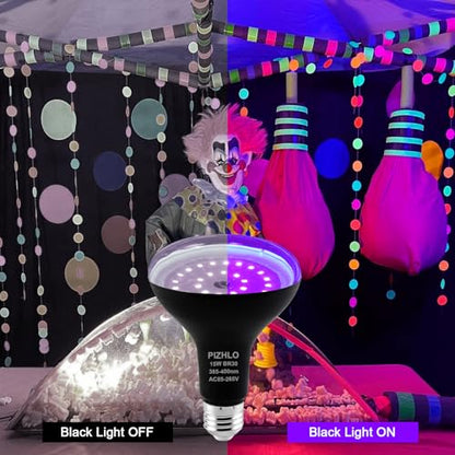 4 Pcs 15W LED Black Light Bulbs, BR30 E26 Black Shell Blacklight LED Bulb, 385-400nm, Glow in The Dark for Blacklight Party, Body Paint, Fluorescent Poster, Halloween Decoration,Non-Waterproof