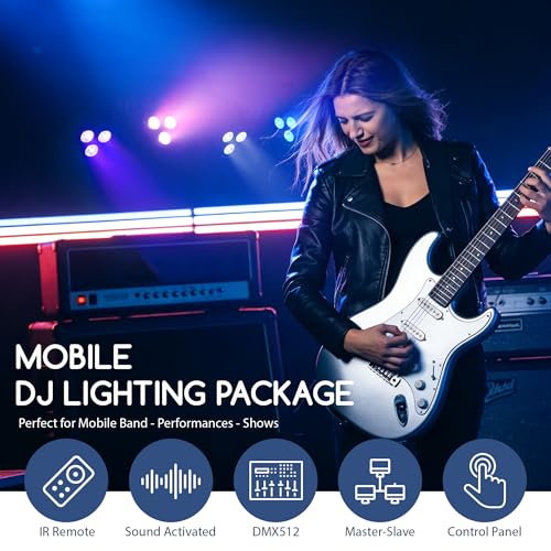 Stage Lights with Stand 120W, Professional DJ Lights Package, RGBW LED 4-Par Gigbar with DMX & Sound-Activated Stage Lighting System for DJs Band Party Wedding Church & Concert, 7FT Tripod