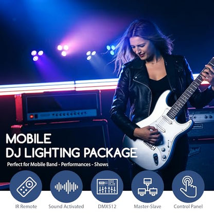 Stage Lights with Stand 120W, Professional DJ Lights Package, RGBW LED 4-Par Gigbar with DMX & Sound-Activated Stage Lighting System for DJs Band Party Wedding Church & Concert, 7FT Tripod