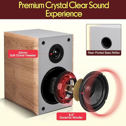 Pyle 6.5" Home Audio Speakers, 2-Way Passive Bookshelf, 240W Max Power, 1" Silk Dome Tweeter, Composite Woofer, Gold Plated 5 Way Binding Post, Rubber Surrounds, Beautiful Wood Grain Finish - Pair - color: Farmhouse Wood, size: 6 inch