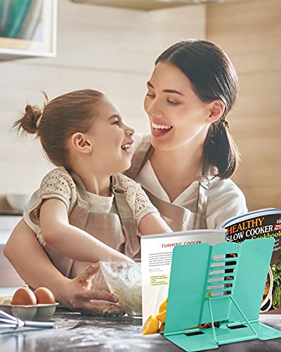 MSDADA Book Stand Metal Reading Rest Book Holder Adjustable Cookbook Documents Holder Portable Sturdy Bookstands for Recipes Textbooks Tablet Music Books with Page Clips (Light Green) - color: Light Green
