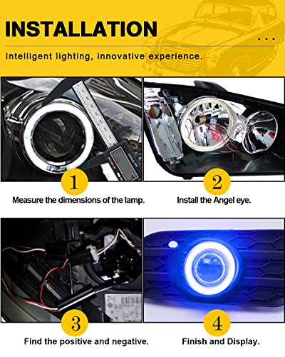 Qasim 1-Pair Blue 80MM 63SMD COB LED Halo Ring Angel Eyes with lampshade Cover Led DRL Fog Light Lamp 12V 24V - size: 80MM-blue