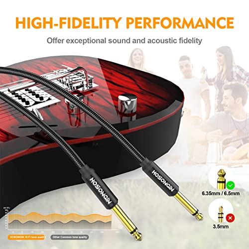 HOSONGIN 1/4 Inch Guitar Instrument Cable 15ft 2-Pack [Nylon Braided Shielded], 1/4 Inch to 1/4 inch TS Male to Male Plug Mono Audio Cord, Quarter Inch 6.35mm Unbalanced Interconnect Line - 15 feet - size: 15 Feet, style: 1/4" Guitar Cable - 2 Pack