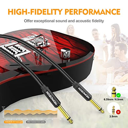 HOSONGIN 1/4 Inch Guitar Instrument Cable 15ft 2-Pack [Nylon Braided Shielded], 1/4 Inch to 1/4 inch TS Male to Male Plug Mono Audio Cord, Quarter Inch 6.35mm Unbalanced Interconnect Line - 15 feet - size: 15 Feet, style: 1/4" Guitar Cable - 2 Pack