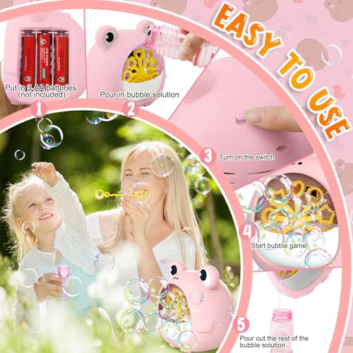 Frog Bubble Machine Toys for Kids 3-8, Outdoor Party Birthday Gift | Bubble Blower Maker with 2 Solutions, Gift for 3 4 5 6 7 8 Year Old Girls Boys - color: Pink