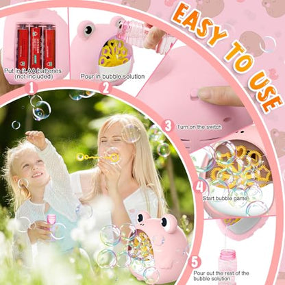 Frog Bubble Machine Toys for Kids 3-8, Outdoor Party Birthday Gift | Bubble Blower Maker with 2 Solutions, Gift for 3 4 5 6 7 8 Year Old Girls Boys - color: Pink