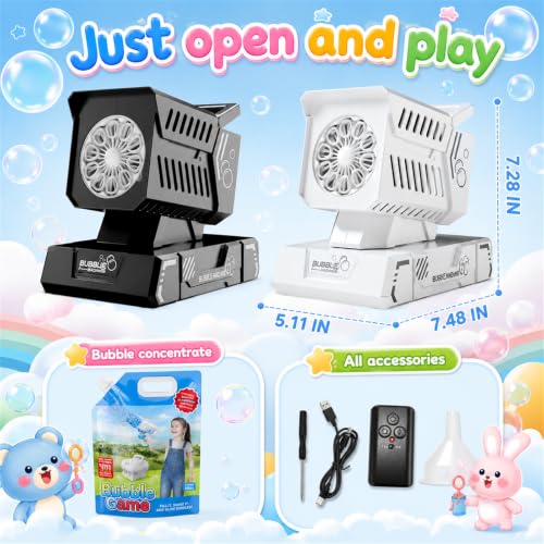 SHCKE Bubble Machine with Remote Control, Auto Rotation & 11 RGB Lights | Rechargeable/USB-C,Top-Fill Portable Bubble Maker for Kids,Outdoor,Birthday Parties,Wedding,Camping,Pool - color: Black