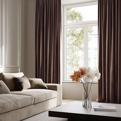 Beauoop Coffee Brown Velvet Curtains for Bedroom Living Room 52x72 2 Panels - color: Coffee, size: 52"W x 72"L (Pack of 2)
