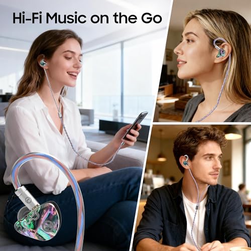 HiFiGo IEMs Juzear x Z Reviews Defiant in Ear Monitor, 1DD +3BA Hybrid Drivers Earphone, HiFi Wired Gaming IEM Earbuds with Detachable Cable for Musician Audiophile Gamer (Rainbow) - color: Rainbow