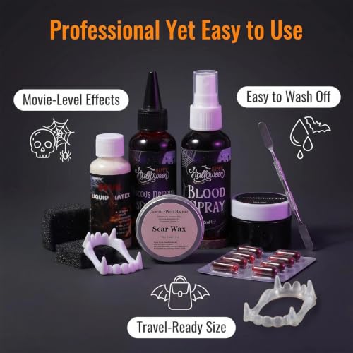 SFX Makeup Kit Fake Blood Scar Wax Liquid Latex Cosplay Set | All-in-one Halloween SFX makeup kit for zombie & vampire cosplay costumes stage performance