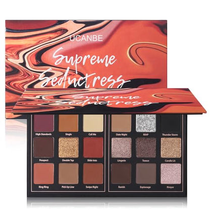 Matte Eyeshadow Palette Pro 18 Colors Pigmented Shimmer Glitter Eye Shadow Palette, Long Lasting Waterproof Dark Smokey Powder Cosmetics Pallet Halloween Valentine Gift Makeup Kit (01# Seductress) - color: Seductress
