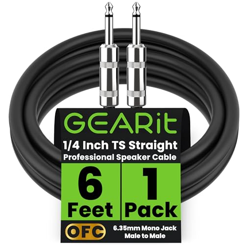 GEARit Professional Speaker Cable (6ft) 12AWG Pure Copper 1/4 inch to 1/4 inch TS Straight Male to Male for Amplifier, Speaker Cabinet, PA and DJ Audio - size: 6 Feet