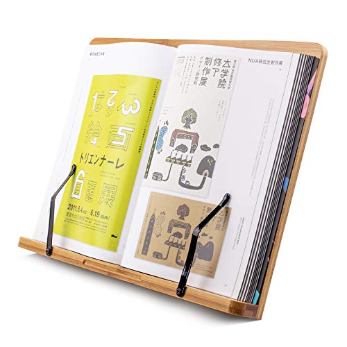 360°Rotating Base Book Stand Large (15.4 x 11 Inch) for Reading Hands Free | Recipe Cookbook Holder for Kitchen Counter,Textbook Stand for Heavy Thick Books,Bamboo Stands for Bible Hands Free,Law School - size: 360° Rotating