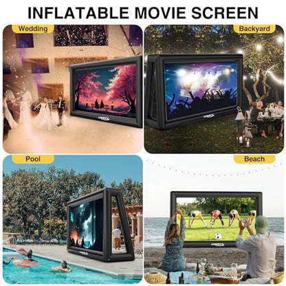 Inflatable Projector Screen, 30FT Blow Up Movie Screen Outdoor Projector, Easy Set Up One-piece Design Front & Rear Projection with Air Blower for Outside Backyard Family Movie Night Pool Party - size: 30FT