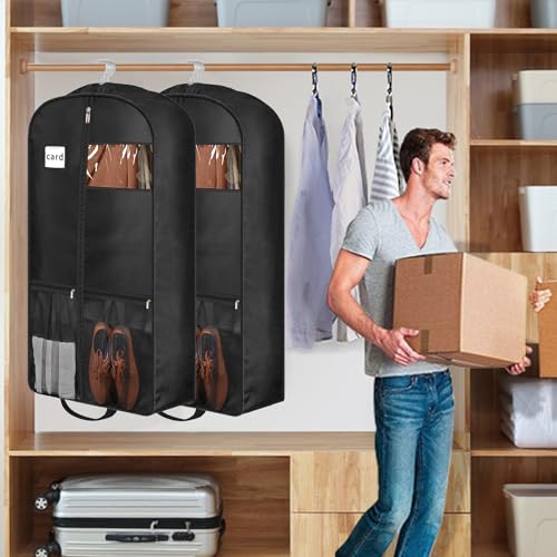 43" Heavy Duty Garment Bags Suit Bags Travel, Suit Holder for Hanging Clothes Storage, 6" Gussetes with Pockets and 2 Carry Handles, Clothes Cover for Coat, Dress, Jacket, Shirts, 3 Pack - size: 43 inches x 6 inches - 3 Pack