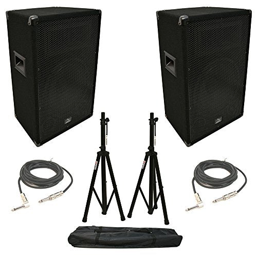 Harmony Audio 12" Passive DJ Speaker Pair 450W PA Speakers with Stands | 2 450 Watt 2-Way Cabinets for Mobile Gigs and Karaoke, Tripod Mounts and 1/4 Inch Cables Included, Full-Range Live Sound
