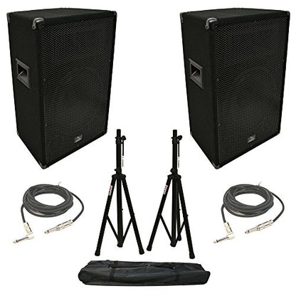 Harmony Audio 12" Passive DJ Speaker Pair 450W PA Speakers with Stands | 2 450 Watt 2-Way Cabinets for Mobile Gigs and Karaoke, Tripod Mounts and 1/4 Inch Cables Included, Full-Range Live Sound