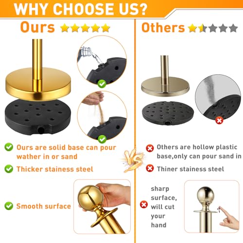 6 Pack Upgraded Stainless Steel Stanchions and Velvet Ropes 5FT Extended Red Carpet Ropes Poles Crowd Control Safety Barriers Set with Stable Base for Theaters Parties Wedding Exhibition (Gold)