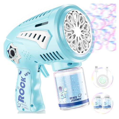 Rechargeable Bubble Gun - Bubble Machine with 10 Larger-Size Wands, LED Light, USB-C - Bubbles Toys for Kids, Toddlers, Gifts Ideas for Age 3-15 Boys Girls, Parties Favors, Birthday, Easter - color: Blue