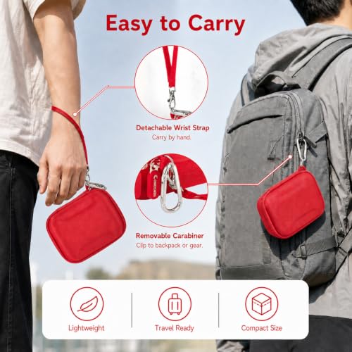 Hard EVA Carrying Case Compatible with JBL Go 5/4/3 Ultra-Portable Speaker | Travel Storage Bag with Mesh Pocket, Double Zipper, Stay-In-Place Strap, Detachable Handle, Carabiner, Case Only，Red - color: Red