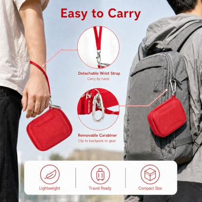 Hard EVA Carrying Case Compatible with JBL Go 5/4/3 Ultra-Portable Speaker | Travel Storage Bag with Mesh Pocket, Double Zipper, Stay-In-Place Strap, Detachable Handle, Carabiner, Case Only，Red - color: Red