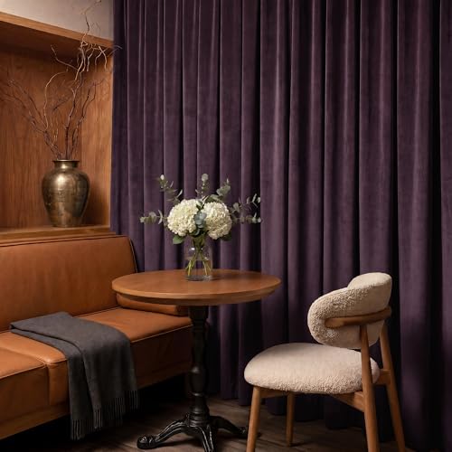 RYB HOME Purple Velvet Blackout Curtains 84 inches Long for Bedroom | Thermal Insulated, Room Darkening, UV Privacy Block, With Hook Belt, Back Tab, Living Dining Room, W52 x L84, 2 Panels - color: Eggplant Purple, size: 52"W x 84"L (Pack of 2)