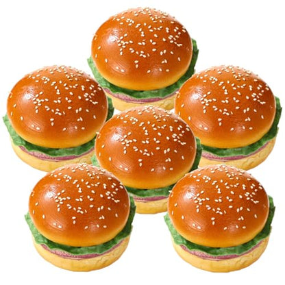 6 Pcs Artificial Hamburgers, Realistic Fake Food Model, 3.7 x 2.4 in, Vibrant & Lifelike Design, Versatile Photography Prop, Great for Display, Photography Prop