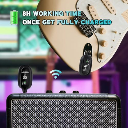 A8 Wireless Guitar Transmitter Receiver System - 2.4GHz Rechargeable, 24-bit/48KHz Audio, Low Latency <4ms for Electric Guitar & Bass - Clean Wireless Audio for MUSIC and BASS GUITARS 2(2TX+1RX) - size: A8 Wireless Guitar System (2TX+1RX)