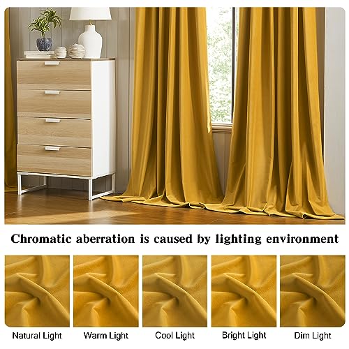 MUMFAS Yellow Velvet Curtains 84 Inches Long, Back Tab Rod Pocket Soundproof Room Darkening Window Velvet Drapes Light Blocking Privacy Assured for Home Theater Living Room Bedroom W52 x L84, 2 Pcs - color: Yellow, size: 52"W x 84"L (Pack of 2)