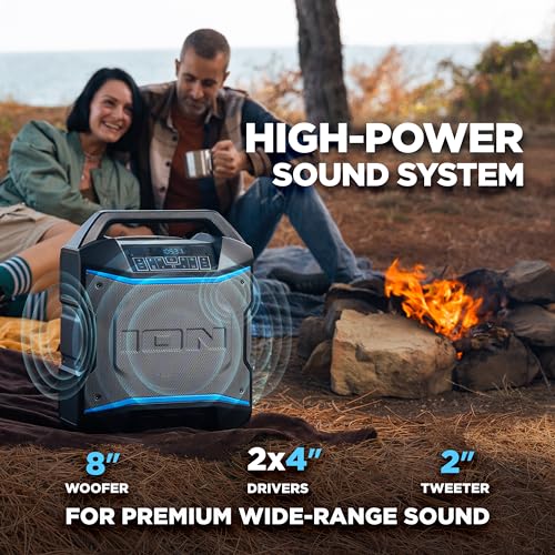 ION Block Rocker 120W Bluetooth Outdoor Speaker with Wheels | Water Resistant, Radio, Karaoke Mic, USB Charging, Stereo Linking, Bass Boost and App Control, for Parties and Outdoor Events - style: 120W water-resistant