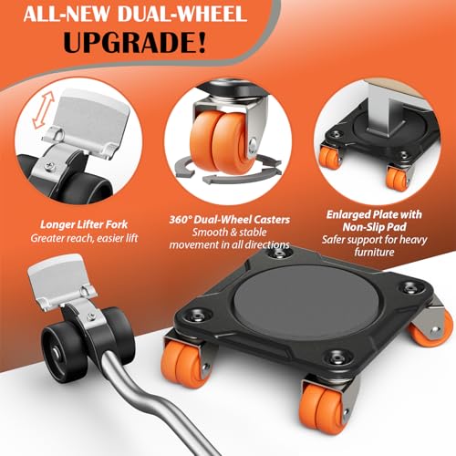 Heavy Duty Furniture Movers with 10 Wheels | Dual-Wheel Caster Square Dollies with Furniture Lifter & Base,360° Swivel Casters,Non-Slip Pads,Up to 4000 lbs Load Capacity