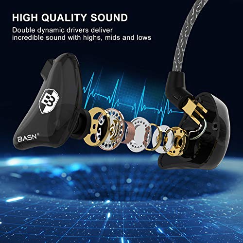BASN Bsinger BC100 in Ear Monitor Headphones Universal Fit Noise Isolating IEM Earphones for Musicians Singers Studio Audiophiles (Black) - color: Black