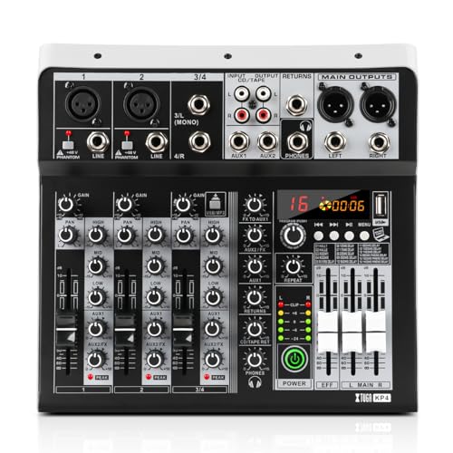 XTUGA KP4 4 Channel Audio Mixer with Bluetooth,DJ Sound Board Controller