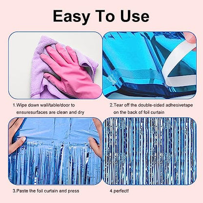 2 Pack 3.28 ft x 6.56 ft Light Blue Tinsel Curtain Party Backdrop - Metallic Foil Fringe Backdrop Door for Halloween, Christmas, Birthday Graduation Wedding Party Streamers Photo Backdrop. - color: Light Blue - 3.28 ft x 6.56 ft